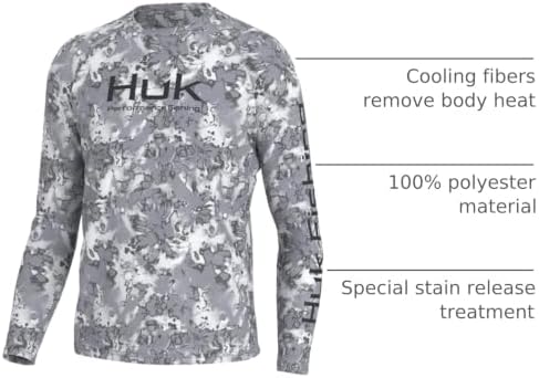 Huk Men's Pursuit Hogzilla | Long Sleeve Performance Fishing Shirt with +30 UPF Sun Protection, Volcanic ASH- Medium — view 2