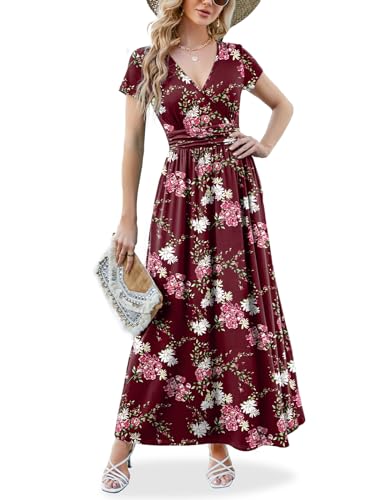 Womens-2026-Wrap-V-Neck-Maxi-Dress-Short-Sleeve-Empire-Waist-Flowy-Summer-Long-Dresses-with-Pocket-Casual-for-Beach Women's 2026 Wrap V Neck Maxi Dress Short Sleeve Empire Waist Flowy Summer Long Dresses with Pocket Casual for Beach - Image 1