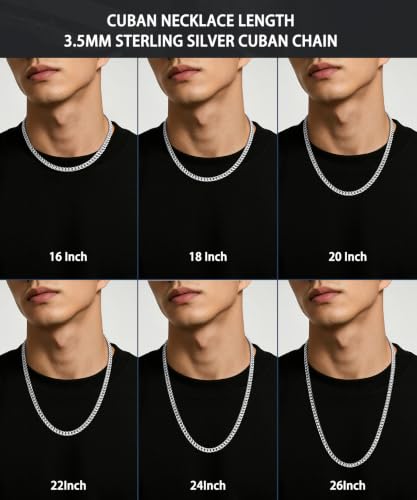 Eterjew 3.5mm S925 Sterling Silver Cuban Chain Necklace for Men 20 Inch - image 3