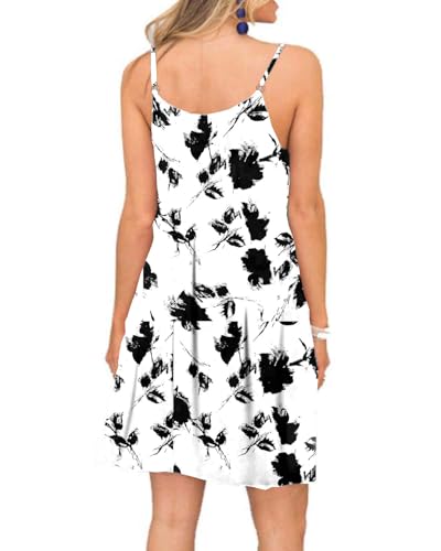 Image of Women's Summer Spaghetti Strap Casual Swing Tank Beach Cover Up Dress with Pockets