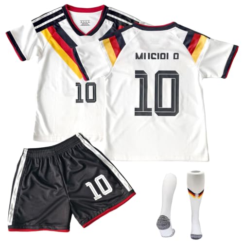 COQOYO Fussball Trikot Kinder Set WM 2026 Heim Nummer 10 Fußballtrikot für Jungen & Mädchen von 8-9 Jahren Atmungsaktives Schnelltrocknendes Fußball-Trainingstrikot mit Kurzarm Shorts Socken Weiß