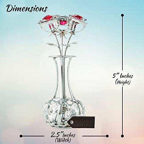 Matashi Chrome Plated Flowers Bouquet And Vase Ornament With Stunning Red - Clear Crystals Home Decor Showpiece For Bedroom Living Room Gift For Christmas Thanksgiving Valentine's Day Birthday Holiday #TOP2