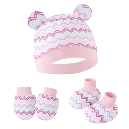 Newborns Baby Hat and Gloves Set with Foot for Infant Boys Girls 0-6 Months Soft Fetal Caps Cotton Gloves Socks