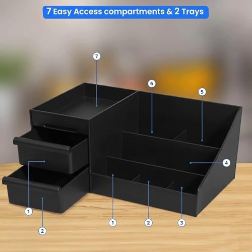 Image of INOVERA Makeup Organizer with Drawers | Countertop Cosmetics Display Case for Dressing Table | Vanity storage Holder Box (Black)