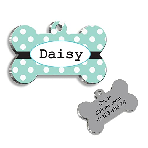 Green White Polka Dot Bone Personalized Dog Tag - Custom Name Tag - ID Tag for Dog & Cat - Customized Pet Tags - Dog Name Tag - Cat Name Tag - Engraved Dog Tag
