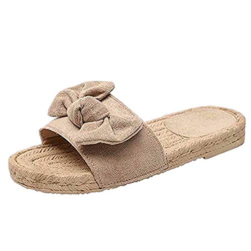 Sandalias Mujer Planas Verano Piel Punta Abierta Chanclas Zapato De Playa Al Aire Libre Moda Fiesta Elegantes Bohemias Beige 42