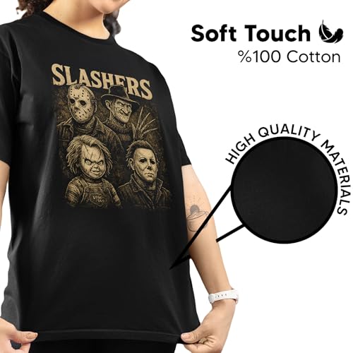 Slashers Horror T-Shirt Vintage Distressed Scary Movie Tee for Halloween | Classic Killer Graphic Shirt for Horror Fans3