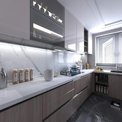 Image of Large White Marble Wallpaper Peel Stick Countertops Granite Conatact Paper | Thick 48 inchx197 inch Marble Counter Top Vinyl Wrap Waterproof Self-Adhesive Wall Paper DIY Furniture Sticker for Kitchen Countertop