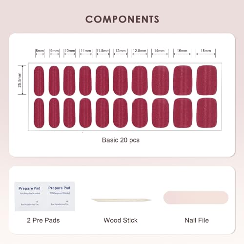 KHARITA Semi Cured Gel Nail Strips – Real Gel Nail Polish UV Wraps for Brittle Nails | Long Lasting Easy Peel-Off Removal | Hema-Free | 20-Piece Glitter Cat Eye Hot Pink Salon Kit with File & Stick