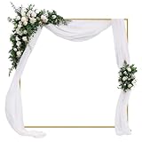 MJHGEN 6.6FT x 6.6FT Metal Wedding Backdrop Stand, Square Balloon Frame Stand with Base, Wedding Arches for Ceremony, Arches for Backdrop,Wedding Arch for Birthday Party Celebration for Indoor,Gold