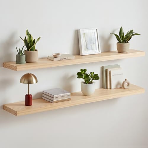 Homeforia 48 inch Natural Floating Shelf, High End Solid Real