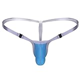 Agoky Men's Enhancing Bulge Pouch G-String Thongs Underwear Low Rise Breathable Bikini Brief T-Back Blue Medium (Waist 24.0