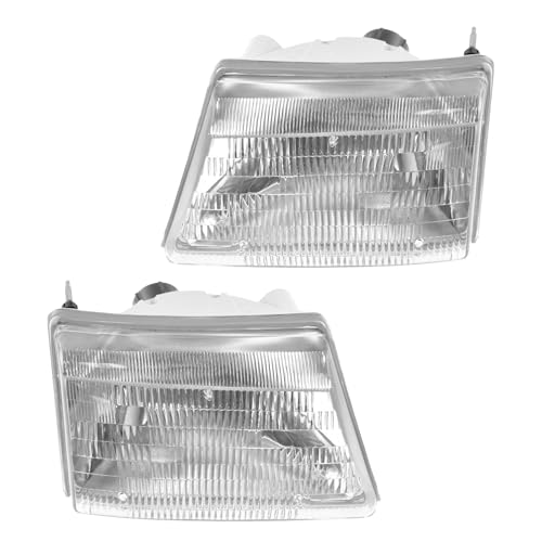 Image of TRQ 2 Piece Headlight Assembly Set Chrome Bezel Driver & Passenger Side Compatible with Ford Ranger 1998-2000 FO2502151 FO2503151 F87Z13008EB F87Z13008FB