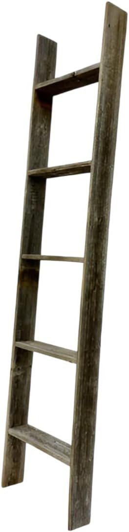 60" Gray Rustic Five Step Wood Ladder Shelf
