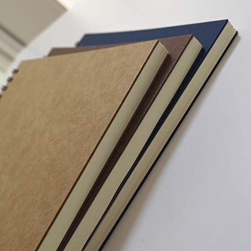 Yuree Spiral Notebook/Spiral Journal Lined, B5 Hard Kraft Cover Wire Bound Notebook Ruled, 70 Sheets (140 Pages), 10.5" X 7.3", 3 Notebooks Per Pack, Dark Brown/Blue/Brown #TOP3