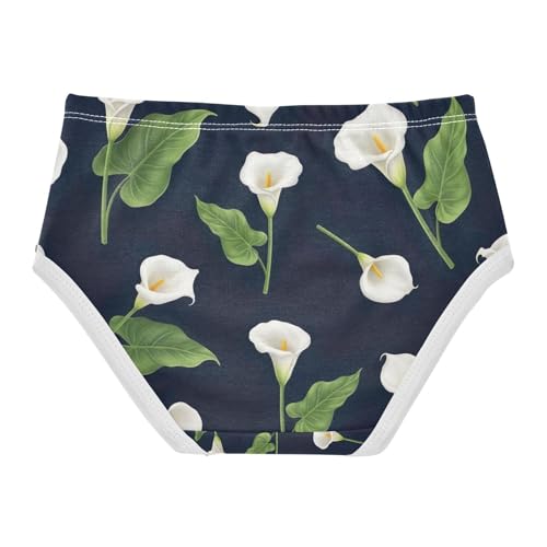 Toddler Girl Briefs, White Calla Lilies Green Leaves Girls' Cotton Brief Underwear, 2–8 Years2