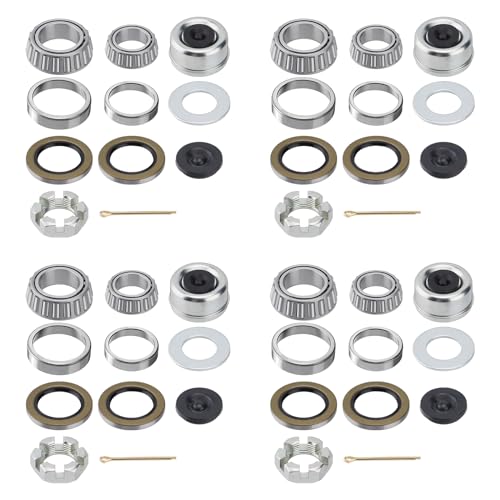 Racewill 4 Sets 25580 15123 Boat Trailer Axles Bearing Kits Grease Seals Spindle Nuts 2.72 Dust Caps and Rubber Plugs Cotter Pins Washers for 5200-6000 lb.Tandem Axles #D42 Spindle