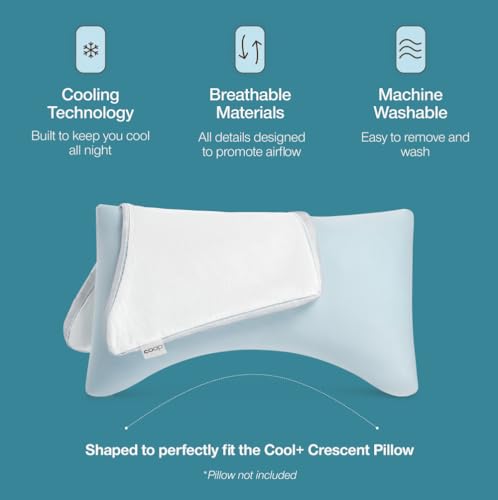 Image of Coop Home Goods Cool+ Crescent Pillow Cover, Queen Size, Crescent Shape, Cooling Bed Pillow Case for Hot Sleepers, Ultra Soft & Breathable Pillowcase with Zipper and 2-Inch Gusset