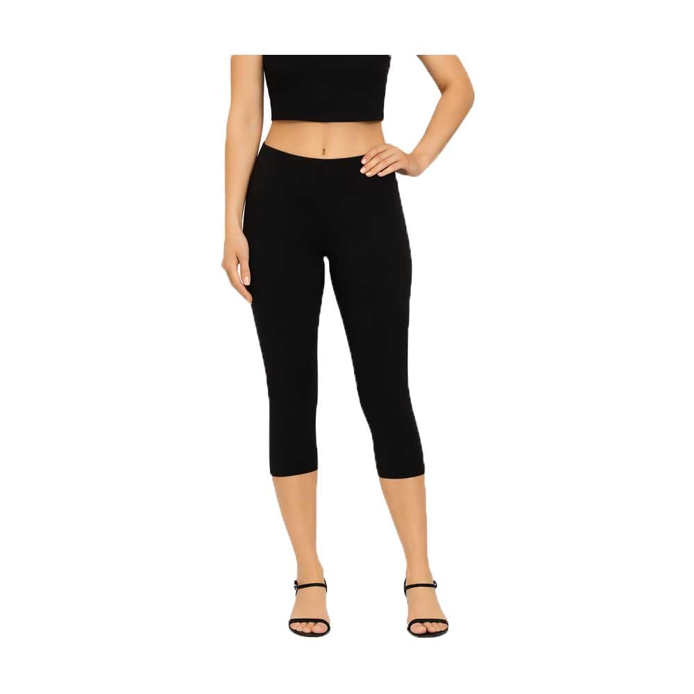 Womens 3/4th Capri Plain Stretchable Cotton Blend Capri for Women Black Single Pack-image-0