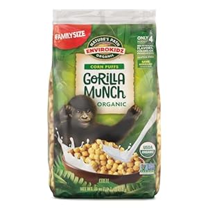 EnviroKidz Organic Gorilla Munch Cereal, 23 oz (Pack of 1), Corn Puffs, Gluten Free, Non-GMO, Earth Friendly Packaging, by Nature’s Path