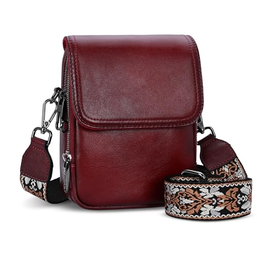 Image of HESHE Small Leather Crossbody Bag for Women RFID Phone Purse with Card Slot | Anti Theft,Genine Leather,Wide Adjustable Strap,Multi-Pocket Fits 6.9 inch Phone Trendy Shoulder Cross Body Bag for Daily,Travel