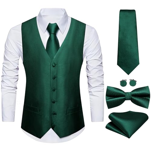 Image of Barry.Wang Men's Suit Vest Tie Bowtie Set Formal Silk Paisley Waistcoat Hanky Cufflinks Lapel Pin Set Wedding Party 7PCS