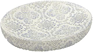 Lewondr Soap Dish, Resin Unique Swirling Floral Design Soap Tray Soap Holder for Bathroom Kitchen Sink, Soap Sponge Box for Bathroom Home Decorative, Oval - White & Blue