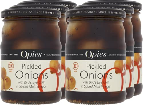 Opies Spiced Pickled Onions, Case / 6 Jars x 360g / Suitable for Vegetarians, Vegans