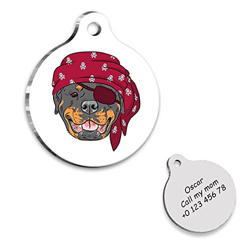 Rottweiler Pirate Dog Portrait Personalized Dog Tag – Rottweiler Custom Name Tag – ID Tag for Dog – Customized Pet Tags – Dog Name id Tag – Dog Name Tag – Engraved Dog Tag