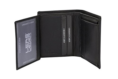 LEAS Mini portemonnee met klep dun in staand formaat, platte portemonnee met RFID-beschermfolie met geschenkdoos, echt leer, zwart - Image 4