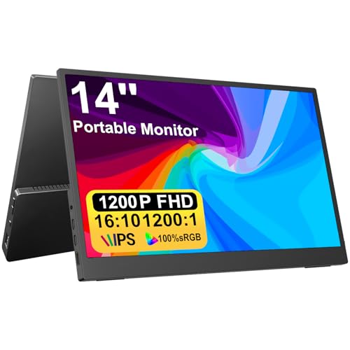 Image of Topmonitor 14 inch Portable Monitor Touchscreen, 1200P FHD IPS Travel Monitor with Tempered Glass,10-Point Touch, Dual Speakers & Kickstand, USB-C HDMI External Monitor for Laptop MacBook Phone PS5 Switch