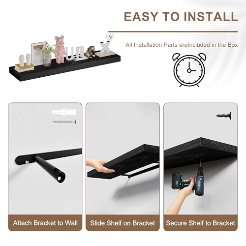 Image of 60 Inch Extra Long Floating Shelves, Set of 2 Deep Floating Shelves 12in Depth, Floating Shelves Long Heavy Duty Wood Shelves for Wall, Solid Wood Sleek Black