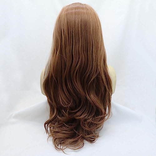 xiweiya Long Mixed Brown Wavy Wig Highlight Rose Pink With Blonde Brown Synthetic Lace Front Wigs with Heat Resistant Fiber for Women Drag Queen Makeup Everyday Wig 24 inches - Image 4