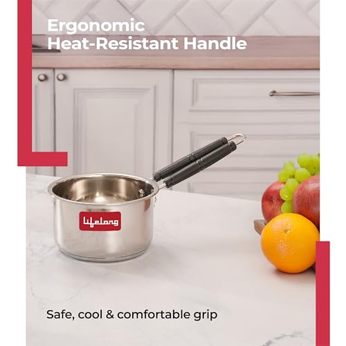 Lifelong Stainless Steel Heavy Bottom Saucepan | 1.5L, 17cm Saucepan with Handle | Milk & Tea Boiling Pot for Kitchen | Induction & Gas Stove... - Image 7