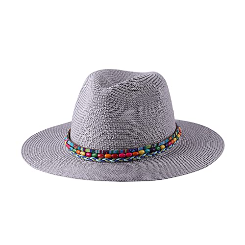 Bplectronic Wide Brim Panama Strohhut Reise Strand-Jazz-Hut, Grau, Einheitsgröße Cover