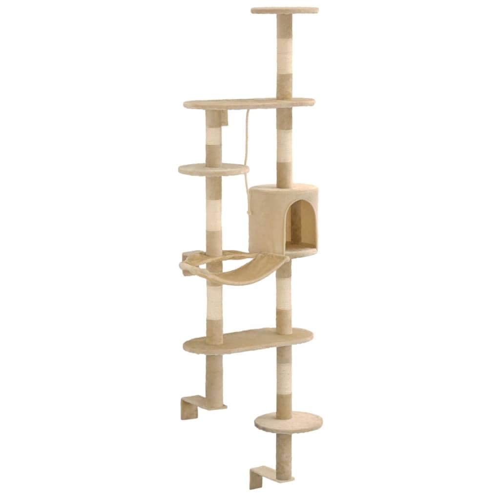 Tiragraffi da parete per gatti con colonne tiragraffi in sisal, 194 cm, beige, albero da arrampicata con grotta, letto, piattaforma e zone di riposo, per soggiorno e uso interno