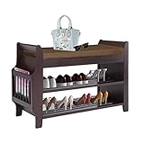 NURTUDIS Shoe Rack Bench,Bamboo Shoe Storage Stool with Removable Cushion, 2-Tier Entryway Shoe Stor