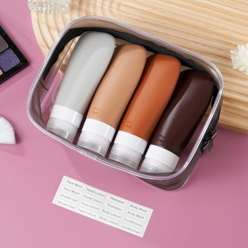 Image of INSFIT Travel Bottles for Toiletries, TSA Approved 3oz Travel Size Containers, BPA Free Leak Proof Squeezable Silicone Tubes for Shampoo Conditioner Lotion Body Wash with Labels