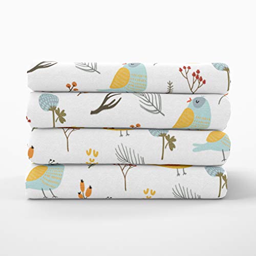 4 Piece Bed Sheet Set 600 Thread Count 100% Egyptian Cotton Fitted Sheet 15 Inch Deep Pocket, Flat Sheet & 2 Pillowcases - Printed Paradise Tropical Designer Bohemian Bedding (Forest Birds, King)