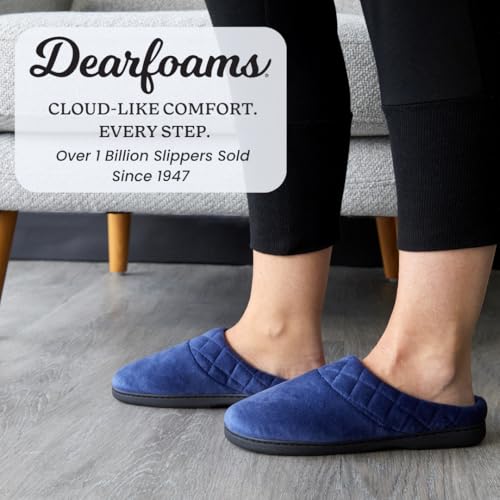 Image of Dearfoams Women's Lightweight Memory Foam Indoor House Slipper Darcy Velour Clog with Wide Widths