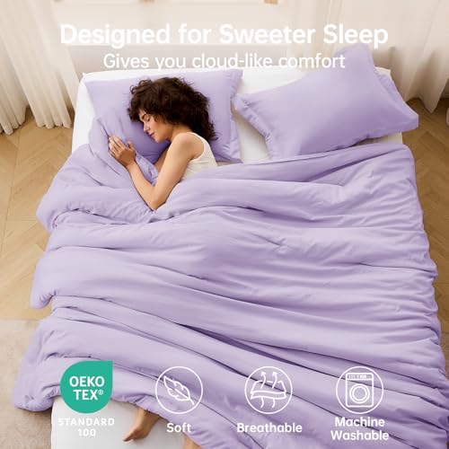 Image of MUXHOMO Full Comforter Sets, All Season Ultra Soft Down Alternative Bedding - 3 Piece Lightweight Bed Set Includes 1 Comforter (82 inchx86 inch) and 2 Pillow Shams (20 inchx26 inch), Crystal Purple