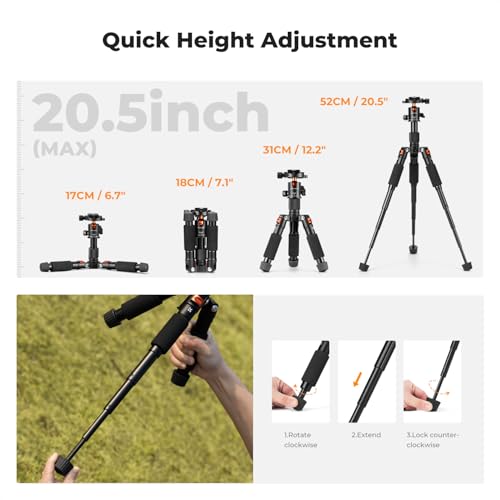K&F CONCEPT Mini Desktop Tripod, 20.5''/ 52cm Compact Desk Material Tripod with 360° Ball Head, 1/4'' Quick Release Plate for Camera Video Camcorder, Load up to 13.22 lbs/6 KG - Image 4