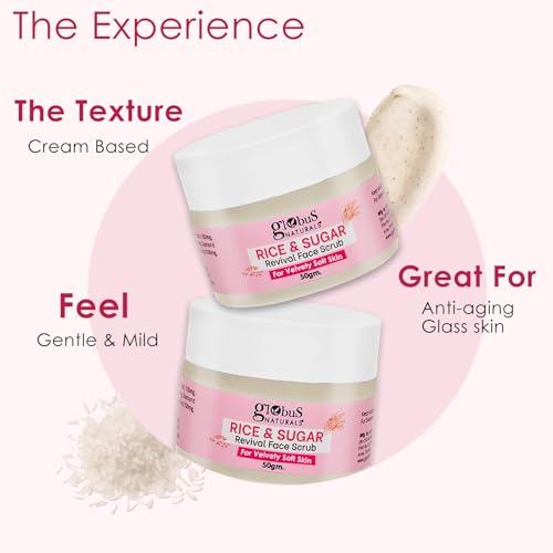 Image of Globus Naturals Rice & Sugar Revival Face Scrub, Enriched with Coffee & Walnut, For Glass Skin, 50 gm