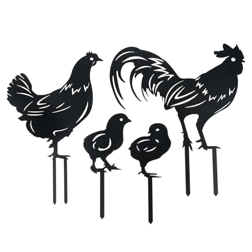 bowarepro 4 sculptures de coq en métal - Art de la cour - Décoration de jardin - Poule en métal - Décoration de jardin - Travail manuel - Statues de jardin...