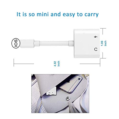 For iPhone 3.5mm Headphone Adapter Splitter Cable Accessories Aux Cable for iPhone8/8 Plus/7/7Plus/11/X/XR 2 in 1 Audio Adapter & Charger Dongle Adaptor Earphone Audio Connector Support All iOS System