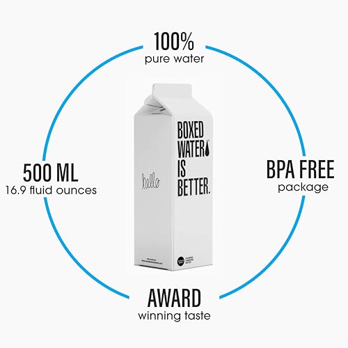 Boxed Water 16.9 oz. (24 Pack) – A Sustainable Alternative — Better Than Premium Plastic Bottles — Purified Drinking Water in Plant-Based Cartons – BPA-Free, Refillable & Recyclable Cartons
