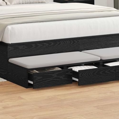 Table de chevet chambre à coucher noire effet bois pour optimiser les petits espaces