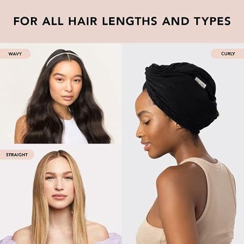 Kitsch Microfiber Hair Towel Wrap - Quick Dry Curly Hair Wraps For Women Wet Hair | Microfiber Towel For Hair | Hair Drying Towel Wrap | Hair Towels For Women | Hair Turban For Wet Hair (Black) #TOP4
