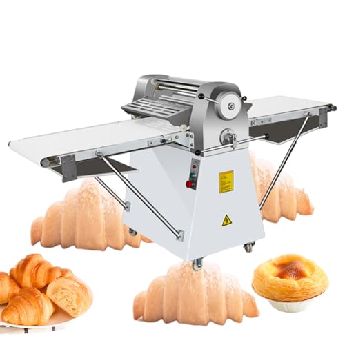 INTBUYING Dough Sheeter Machine 20in Reversible Puff Pastry Roller Sheeter Pizza Croissant Bread Dough Flatten Roller Presser Stainless Steel Danish Pastry Machine Folding Sheeter for Bakery 220V