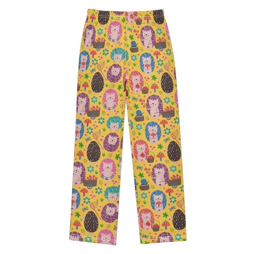 ZZXXB Colorful Hedgehog Flowers Boys Long Pants Soft Trousers Elastic Waist Kids Lounge Bottoms with Pockets S-XL